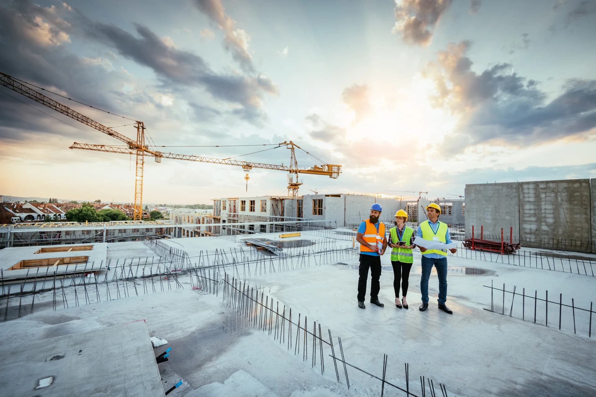 Construction crew working on a mid-rise commercial project
